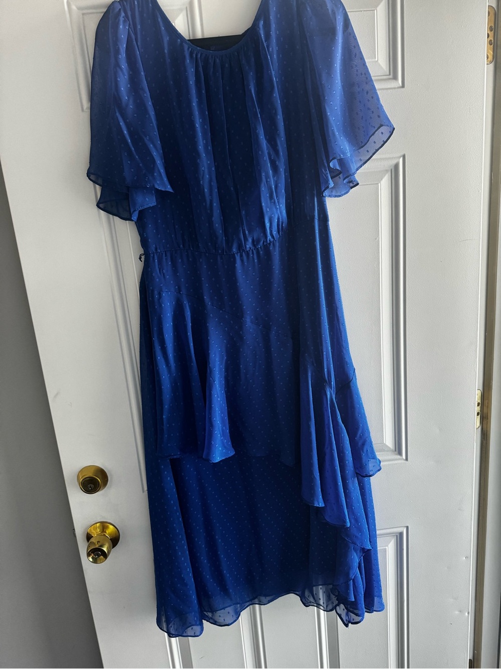 Maison Tara Royal Blue Midi Dress with Flutter Sleeves